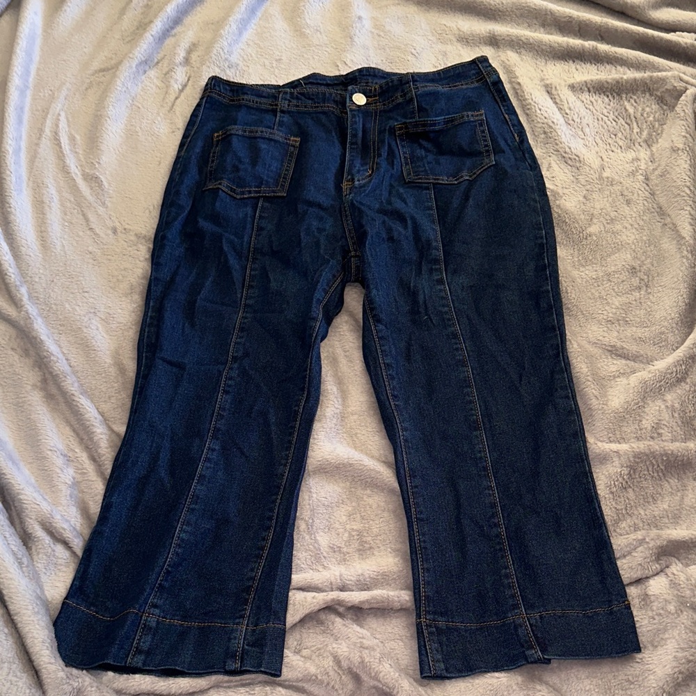 Dark Blue Denim Capri Pants